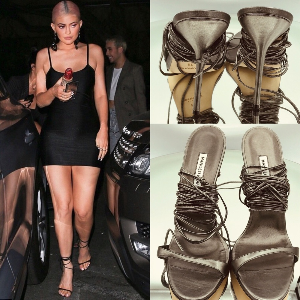 Manolo Blahnik Grey Prishipla 115 Leather Sandals